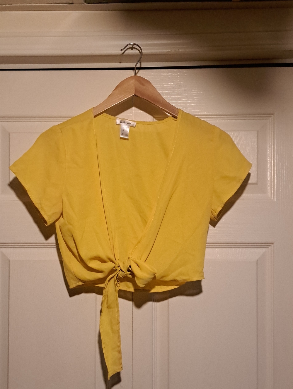 Revamped-Yellow Tie-Front Crop Top Bright and beautiful sheer Feel & Look